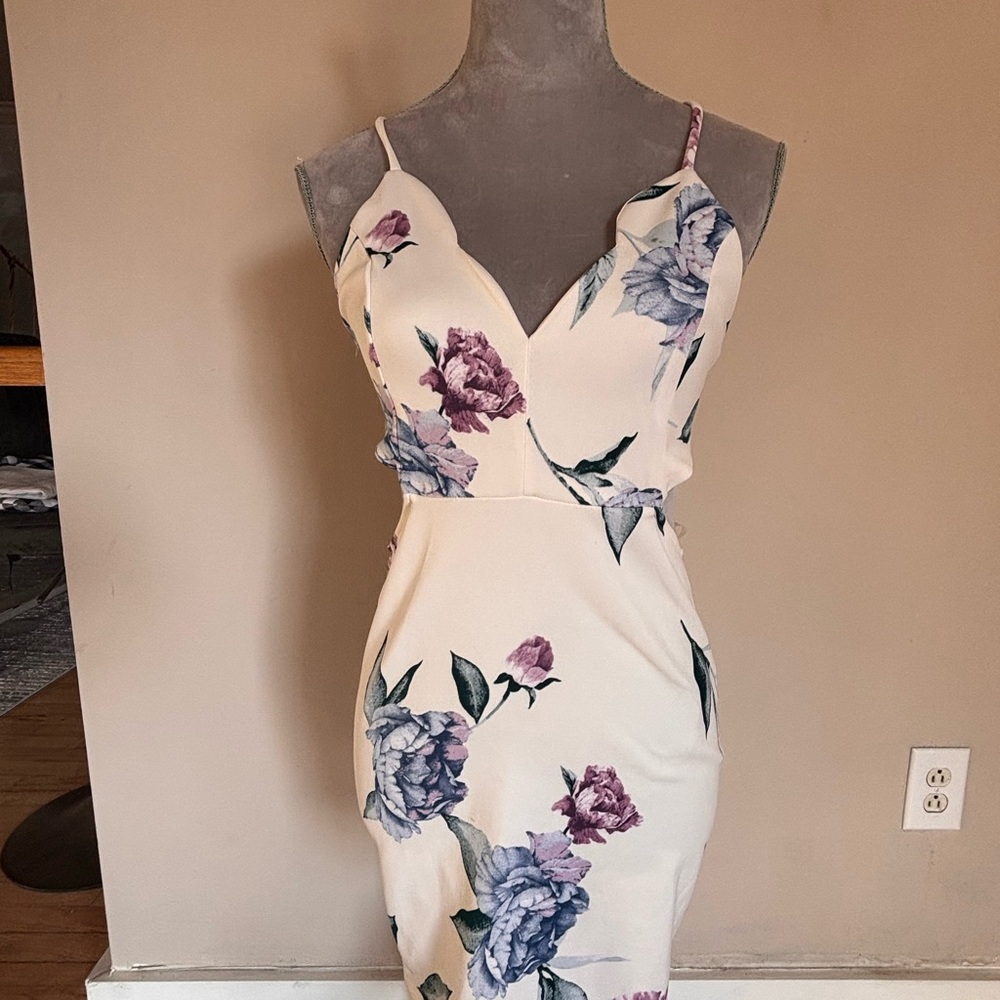 Blue Blush Cream Floral Midi Dress